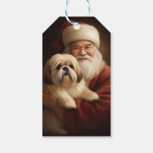 Lhasa Apso mit Santa Claus Festliches Weihnachten Geschenkanhänger