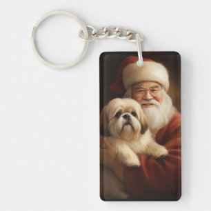 Lhasa Apso mit Santa Claus Festliches Weihnachten Schlüsselanhänger