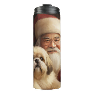 Lhasa Apso mit Santa Claus Festliches Weihnachten  Thermosbecher