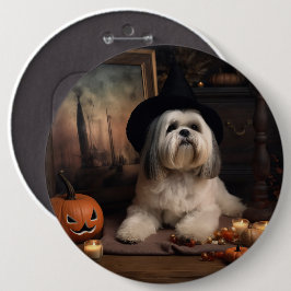 Lhasa Apso Pumpkins Halloween Beängstigend Button