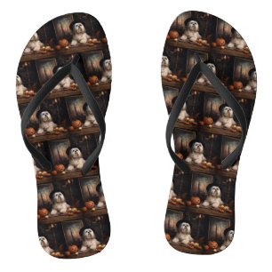 Lhasa Apso Pumpkins Halloween Beängstigend Flip Flops