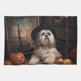 Lhasa Apso Pumpkins Halloween Beängstigend Geschirrtuch