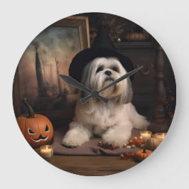 Lhasa Apso Pumpkins Halloween Beängstigend Große Wanduhr