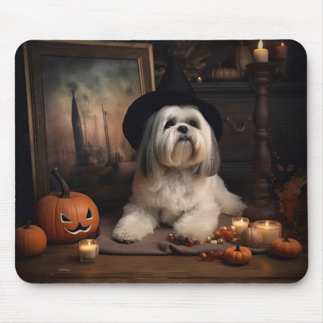 Lhasa Apso Pumpkins Halloween Beängstigend Mousepad (Vorne)