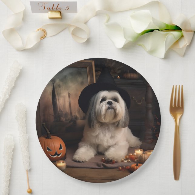 Lhasa Apso Pumpkins Halloween Beängstigend Pappteller (Hochzeit)