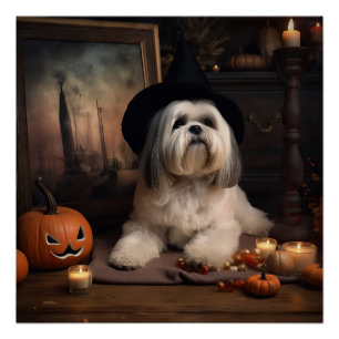 Lhasa Apso Pumpkins Halloween Beängstigend Poster