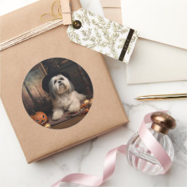 Lhasa Apso Pumpkins Halloween Beängstigend Runder Aufkleber