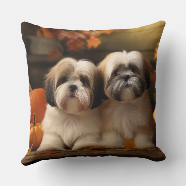 Lhasa Apso Puppy Autumn Delight Pumpkin Kissen (Rückseite)