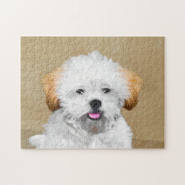 Lhasa Apso Puppy Painting - Niedliche Original Dog (Horizontal)