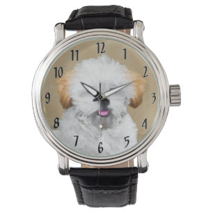 Lhasa Apso Puppy Painting - Niedliche Original Dog Armbanduhr
