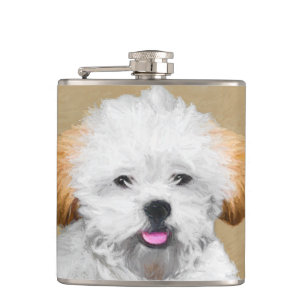 Lhasa Apso Puppy Painting - Niedliche Original Dog Flachmann