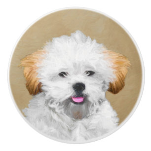 Lhasa Apso Puppy Painting - Niedliche Original Dog Keramikknauf