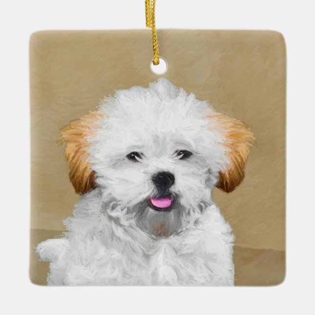 Lhasa Apso Puppy Painting - Niedliche Original Dog Keramikornament (Vorderseite)