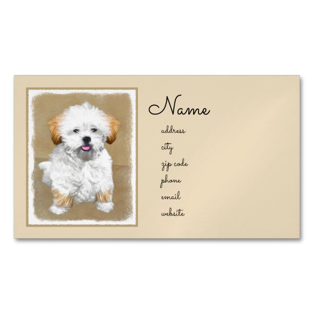 Lhasa Apso Puppy Painting - Niedliche Original Dog Magnetische Visitenkarte (Vorderseite)