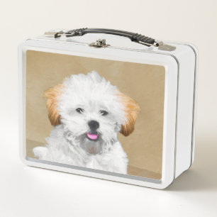 Lhasa Apso Puppy Painting - Niedliche Original Dog Metall Brotdose