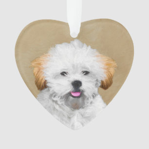 Lhasa Apso Puppy Painting - Niedliche Original Dog Ornament
