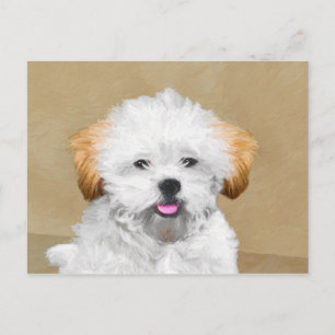 Lhasa Apso Puppy Painting - Niedliche Original Dog Postkarte