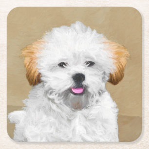 Lhasa Apso Puppy Painting - Niedliche Original Dog Rechteckiger Pappuntersetzer