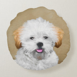 Lhasa Apso Puppy Painting - Niedliche Original Dog Rundes Kissen
