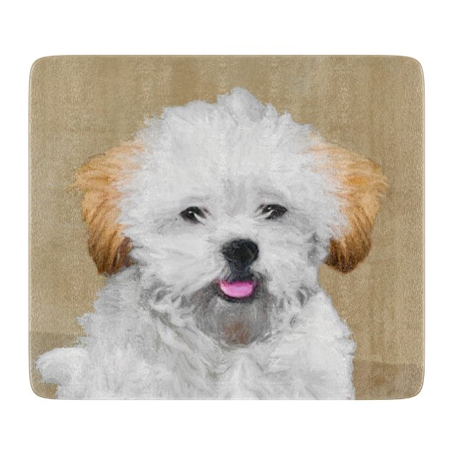Lhasa Apso Puppy Painting - Niedliche Original Dog Schneidebrett (Vorderseite)