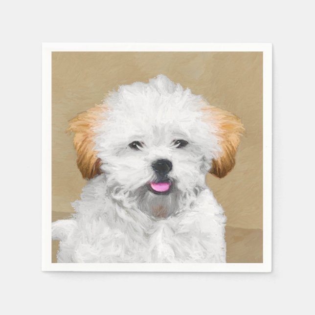 Lhasa Apso Puppy Painting - Niedliche Original Dog Serviette (Vorderseite)