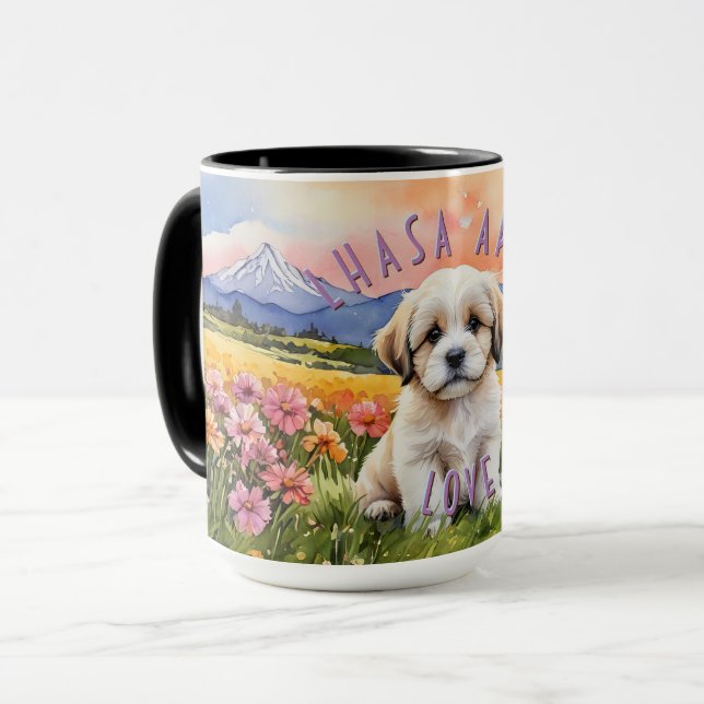 Lhasa Apso Puppy Sunrise Combo Tasse (Vorderseite Links)