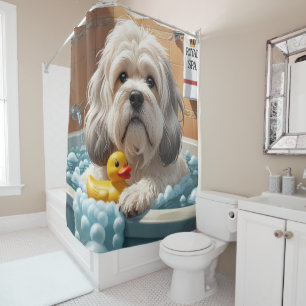 Lhasa Apso Schlampig Schlafend Süß Lustig Duschvorhang