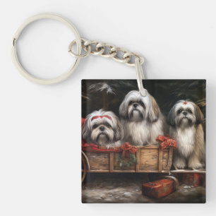 Lhasa Apso Schnee-Schlitten Weihnachtsdekoration Schlüsselanhänger