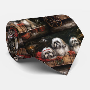 Lhasa Apso Schneeschlitten Weihnachtsdekoration Krawatte