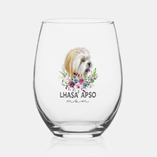 Lhasa Apso Shirt gibt Dog Mama Weinglas Ohne Stiel