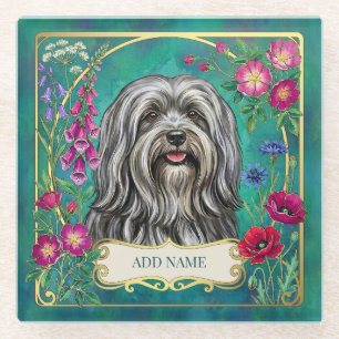 Lhasa Apso Silber Grau Individuelle Glas Teal Unte Glasuntersetzer