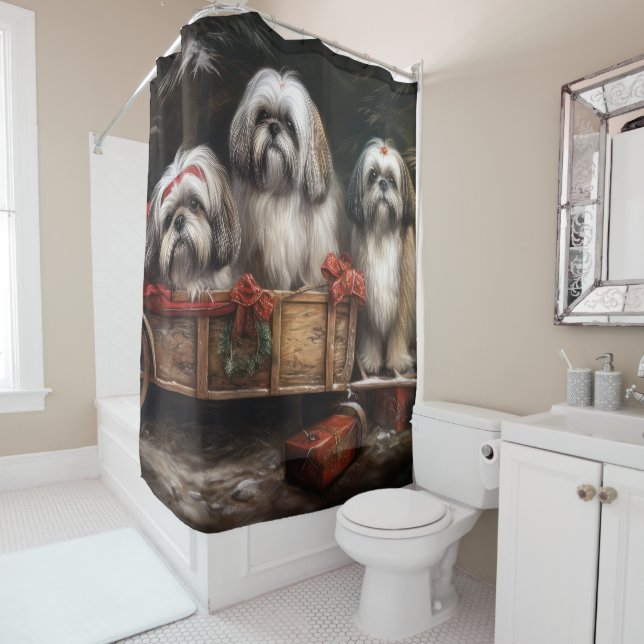 Lhasa Apso Snowy Sleigh Weihnachtsdekor Duschvorhang (Beispiel)