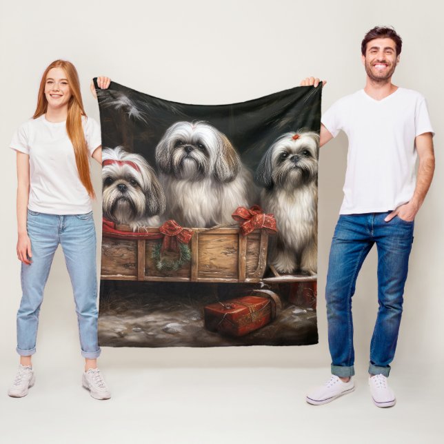 Lhasa Apso Snowy Sleigh Weihnachtsdekor Fleecedecke (Beispiel)