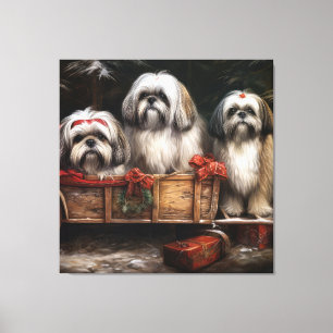Lhasa Apso Snowy Sleigh Weihnachtsdekor Leinwanddruck