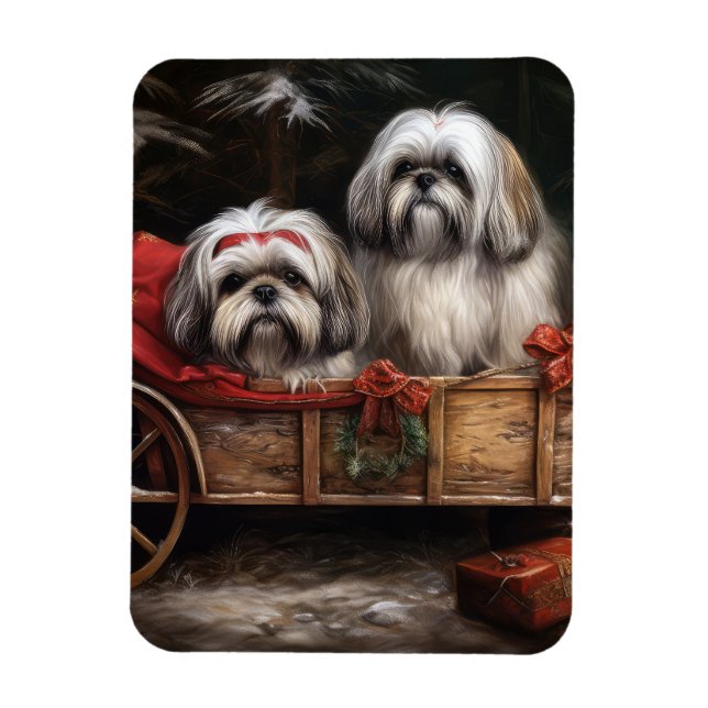 Lhasa Apso Snowy Sleigh Weihnachtsdekor Magnet (Vertikal)