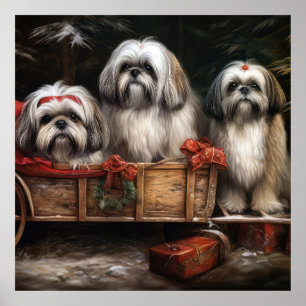 Lhasa Apso Snowy Sleigh Weihnachtsdekor Poster