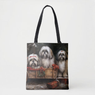 Lhasa Apso Snowy Sleigh Weihnachtsdekor Tasche