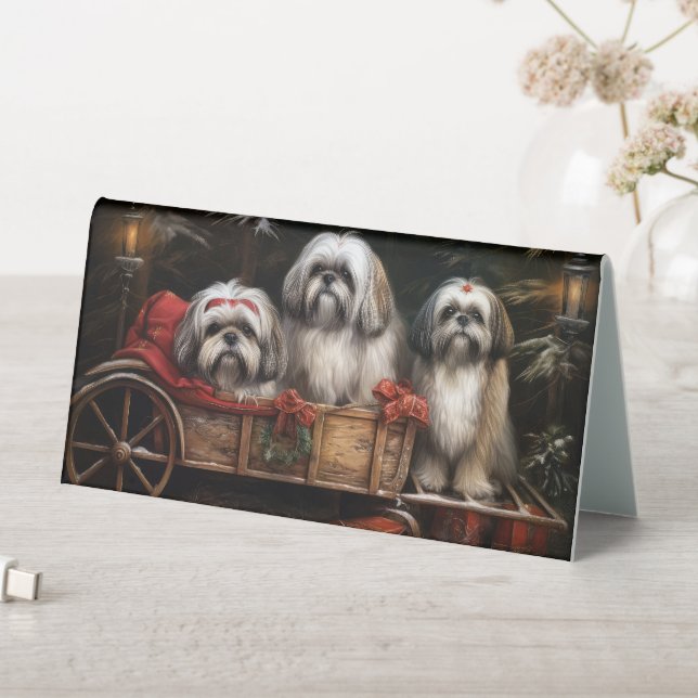 Lhasa Apso Snowy Sleigh Weihnachtsdekor Tischaufsteller (In Situ (Tisch))