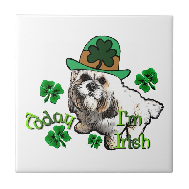 Lhasa Apso St Patricks Fliese (Vorderseite)