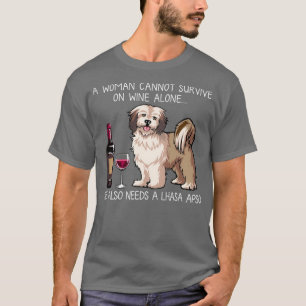 Lhasa Apso und Wein Funny dog  T-Shirt