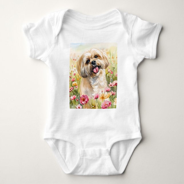 Lhasa Apso Watercolor Baby Bodysuit Baby Strampler (Vorderseite)