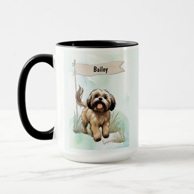 Lhasa Apso Watercolor Personalized Dog Tasse (Links)