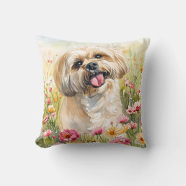 Lhasa Apso Watercolor Throw Pillow Kissen