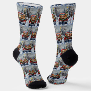 Lhasa Apso Weihnachten Roter LKW Urlaub Socken