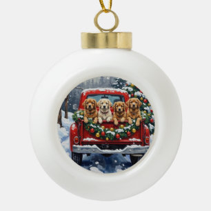 Lhasa Apso Weihnachten Rotes Lastwagen Ferien Keramik Kugel-Ornament