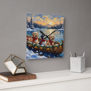 Lhasa Apso Weihnachtsboot-Feiertag Quadratische Wanduhr