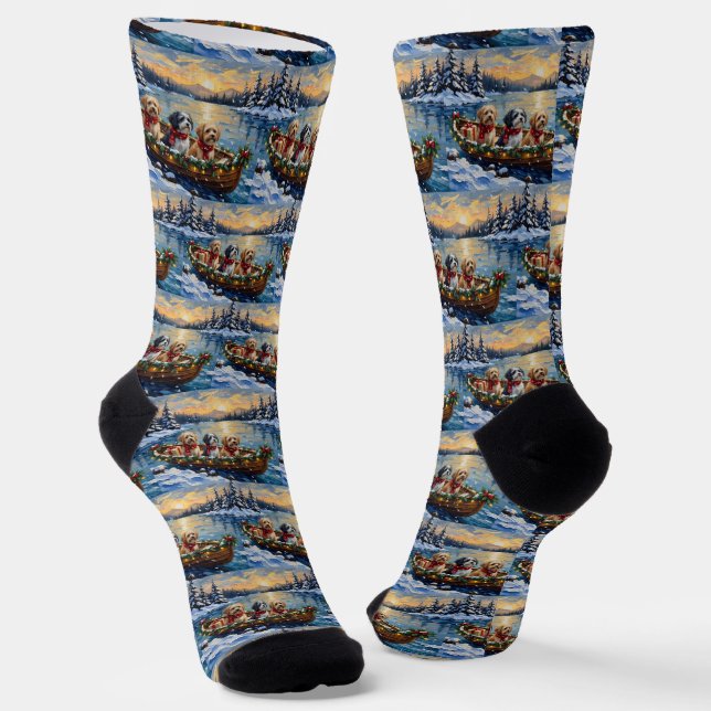 Lhasa Apso Weihnachtsboot-Feiertag Socken (Gewinkelt)