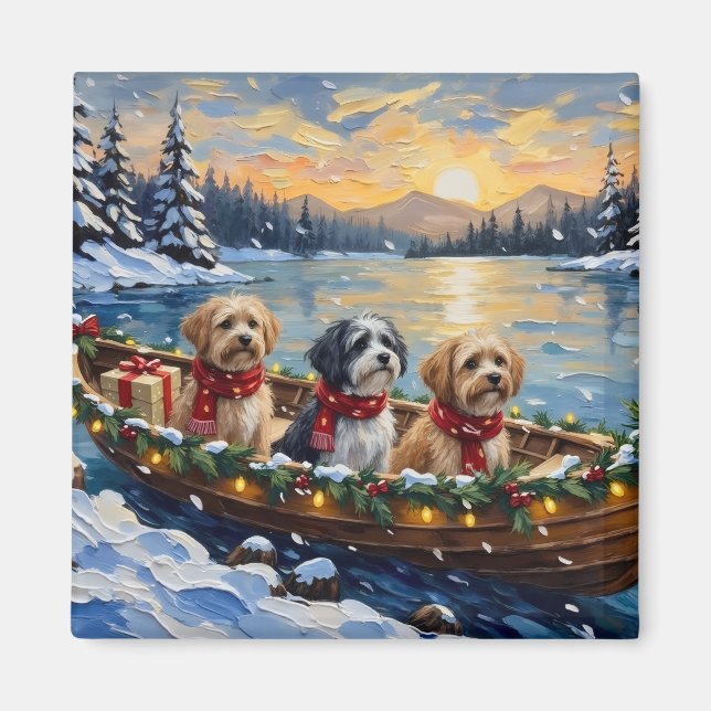 Lhasa Apso Weihnachtsboot Urlaub Magnet (Vorne)