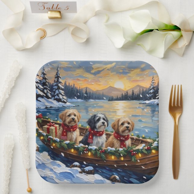Lhasa Apso Weihnachtsboot Urlaub Pappteller (Hochzeit)