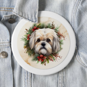 Lhasa Apso Weihnachtsfeier Festliche Jungfrau Button